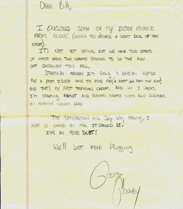 George Clooney Letter re Play VICIOUS May 1984-4
